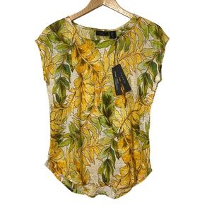 NWT Tahari Womens Linen Sleeveless Top Size M Leaf Pattern Spring Casual Gift
